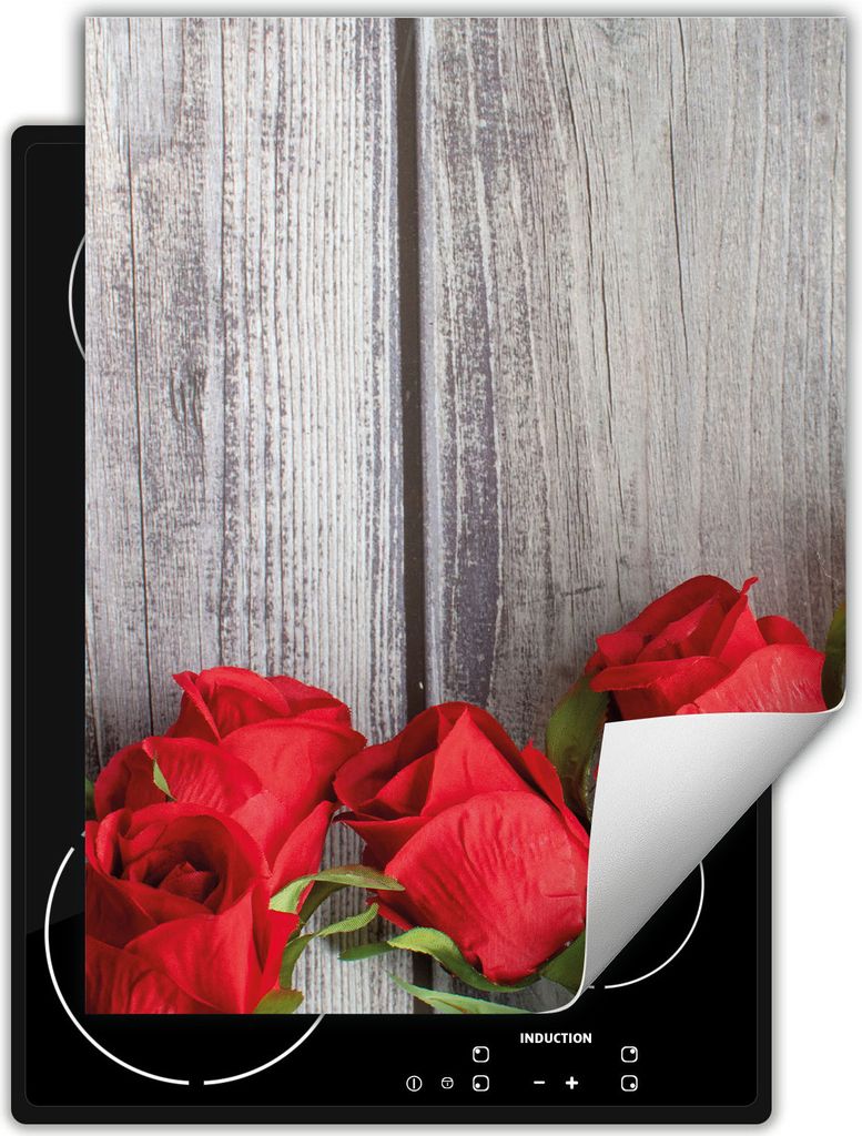 DarHaus Herdabdeckplatte Einteilig Küche Abdeckplatte für Glaskeramikfeld Abdeckung Induktionskochfeld Aufrollbare Matte 40x52 cm, rot - Rosen