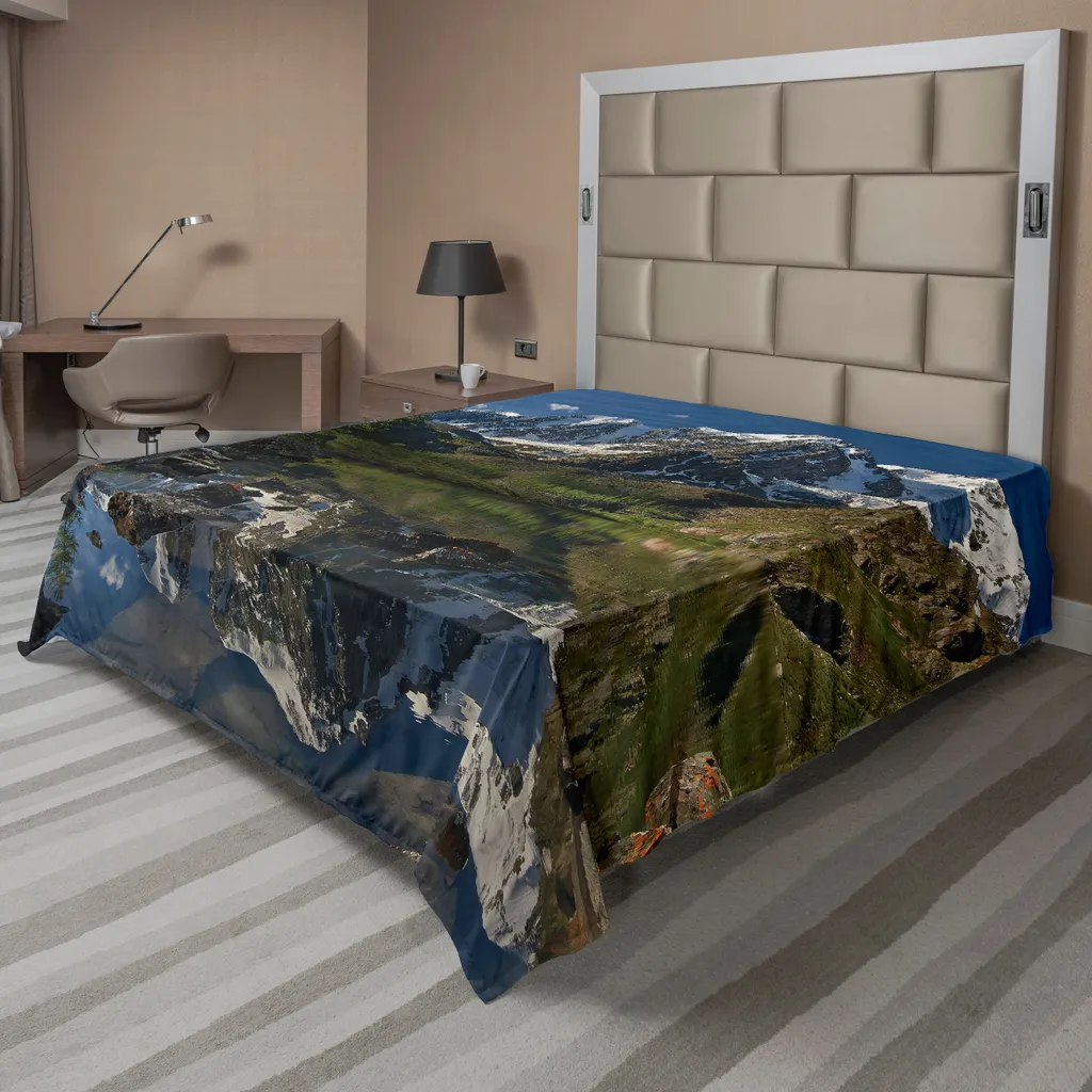Drap de Lit Douceur Confortable Motif Montagne Vert et Blanc 266x260