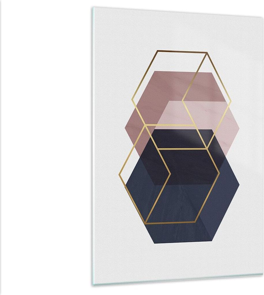 Bilder auf glas - Einteilig - Sechsecke Modern Gold - 80x120cm - Glasbilder - Wandbilder - Bilder - zum Aufhängen bereit - Wanddekoration aus Glas...