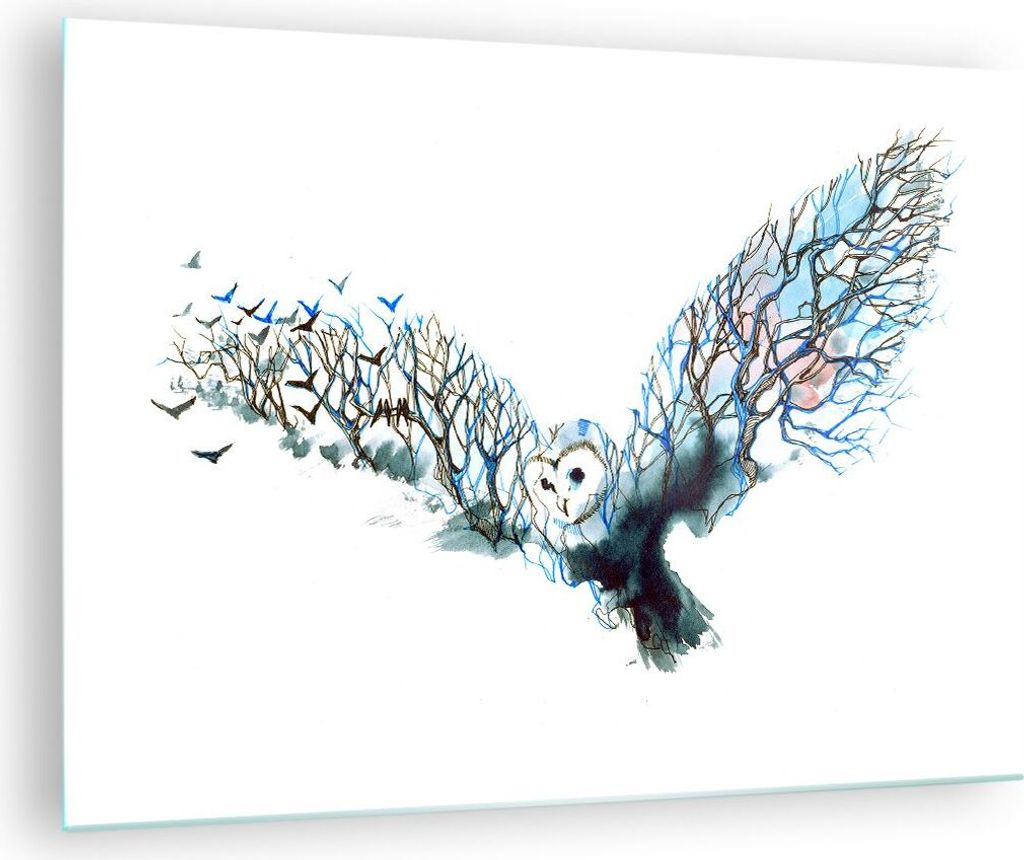 Bilder auf glas - Eule wild Wald Flug - 70x50cm - Glasbilder - Wandbilder - Kunstdruck - zum Aufhängen bereit - Wanddekoration aus Glas - Glas Bil...