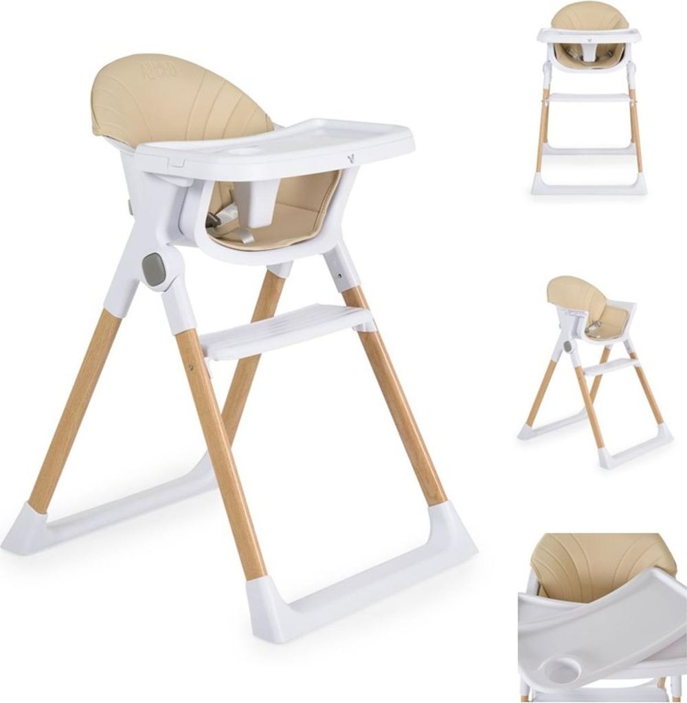 Cangaroo Kinderhochstuhl Almond Holzoptik klappbar Doppeltablett Sicherheitsgurt beige