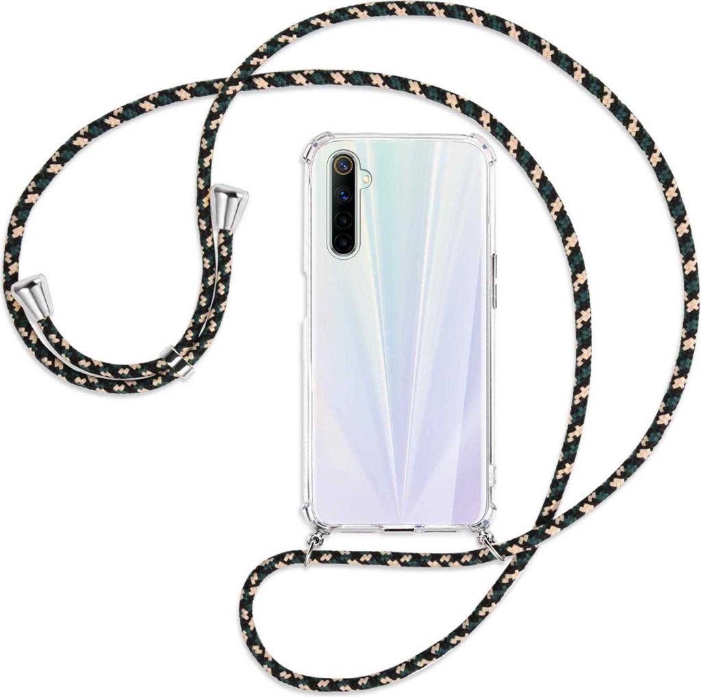 Handykette Backcover-Schutzhülle mit Band (Metall silberfarben) für Realme 6 / 6S - camouflage