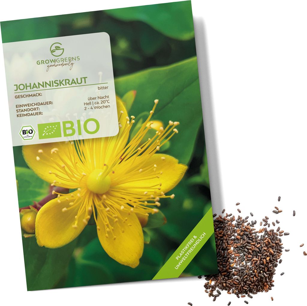 Johanniskraut Samen - Heilkräuter Saatgut aus biologischem Anbau ideal für den heimischen Kräutergarten, Balkon & Garten (300 Korn)