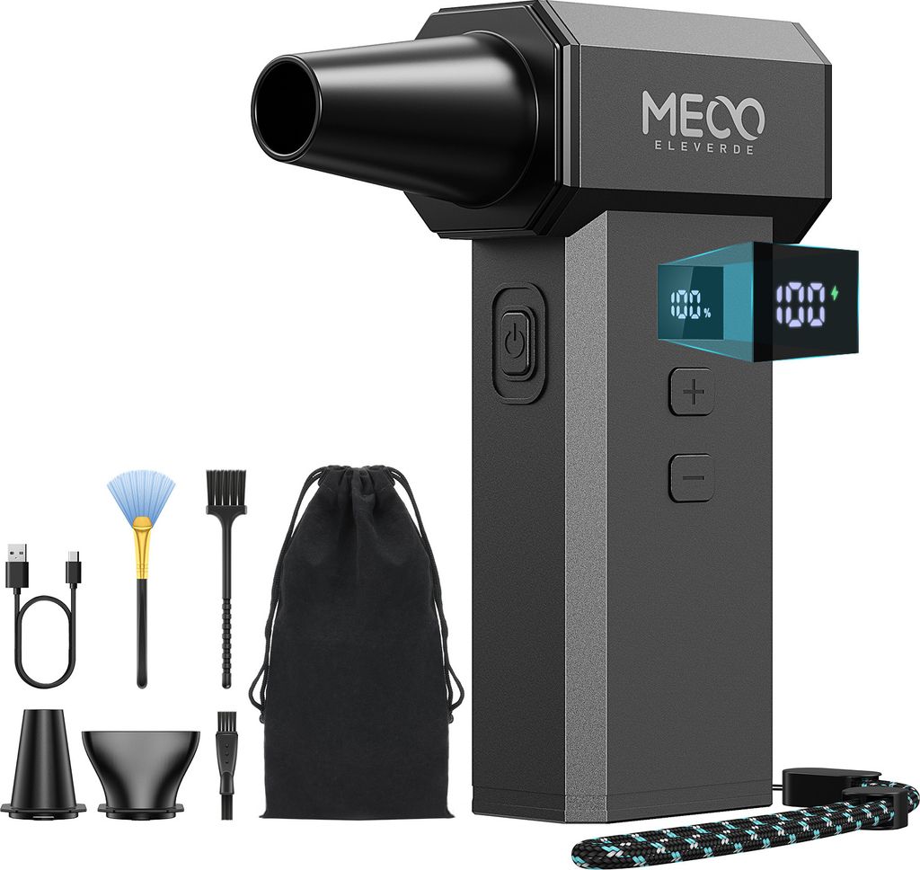 MECO ELEVERDE Elektrische Staubgebläse, 220.000 U/Min, 100-Gang und LED-Display Compressed Air Duster mit 4000mAh*2 Gebläse Akku