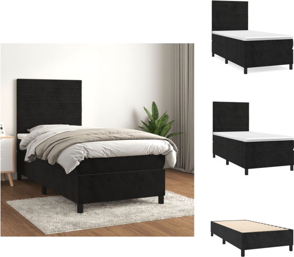 vidaXL Boxspringbett mit Matratze Schwarz 90x200 cm Samt - Betten & Bettgestelle