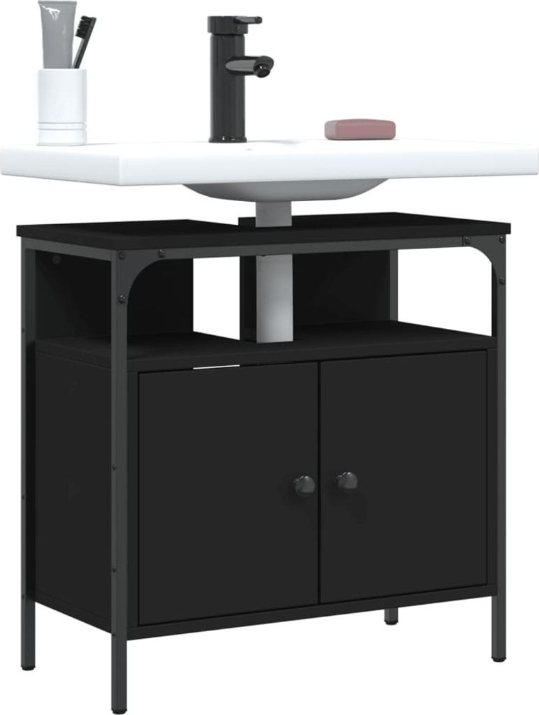 Waschbeckenunterschrank Schwarz 60x30x60 cm Holzwerkstoff 842436