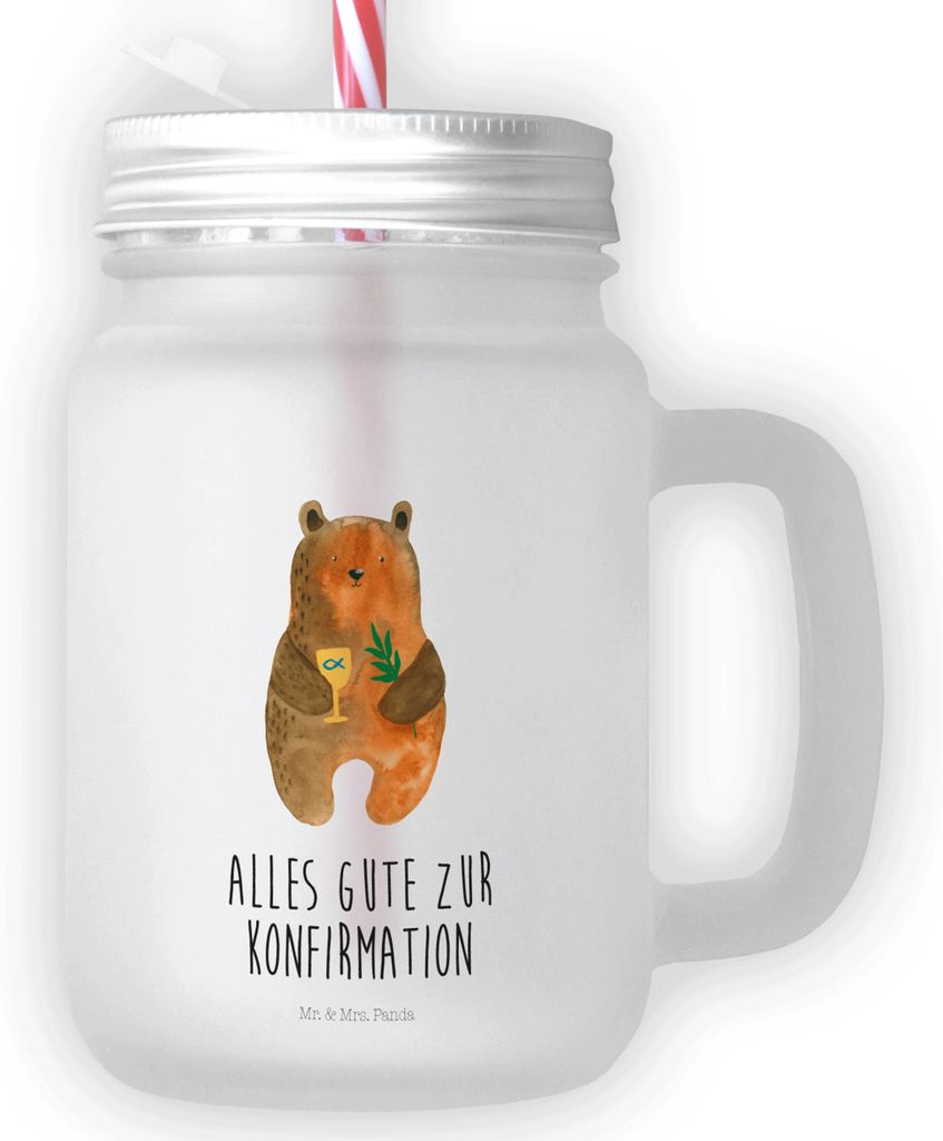 Mr. & Mrs. Panda Eiskaffee Glas Bär Konfirmation - Transparent - Geschenk, Evangelisch, Cocktailglas, Gottesdienst, Trinkglas mit Strohhalm, Kirch...
