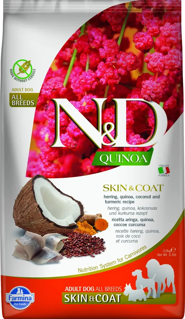 Farmina N&D Quinoa Skin & Coat Hareng et Coco pour Chien Adulte 2,5kg