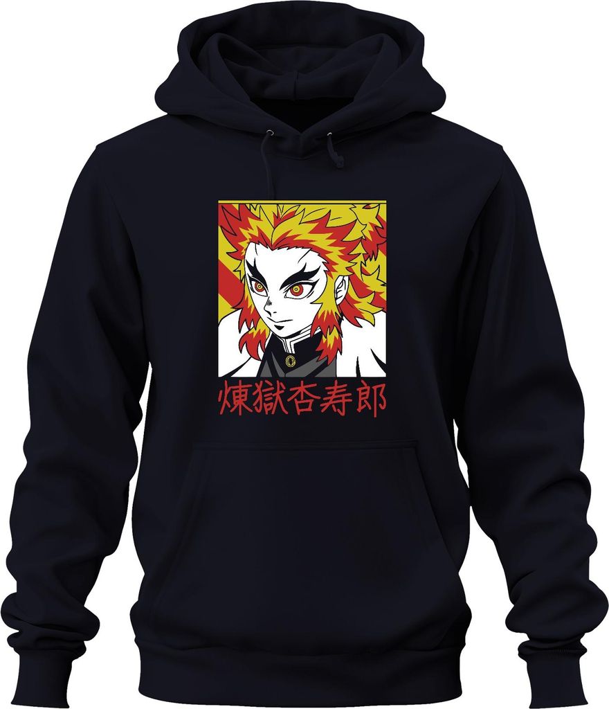 Rengoku Kyojuro Kimetsu no Yaiba Anime Flammenhaar Geschenk Uni Hoodie Kapuzenpullover, Navy, XL