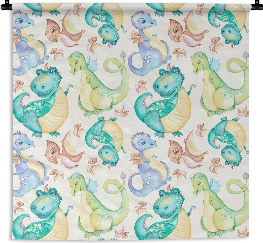 MuchoWow Wandteppich Wandbehang Dinosaurier - Aquarell - Kinder - Kinder - Kinder 150x150 cm Tapisserie Dekoration Wandtuch - Wohnaccessoires - M...
