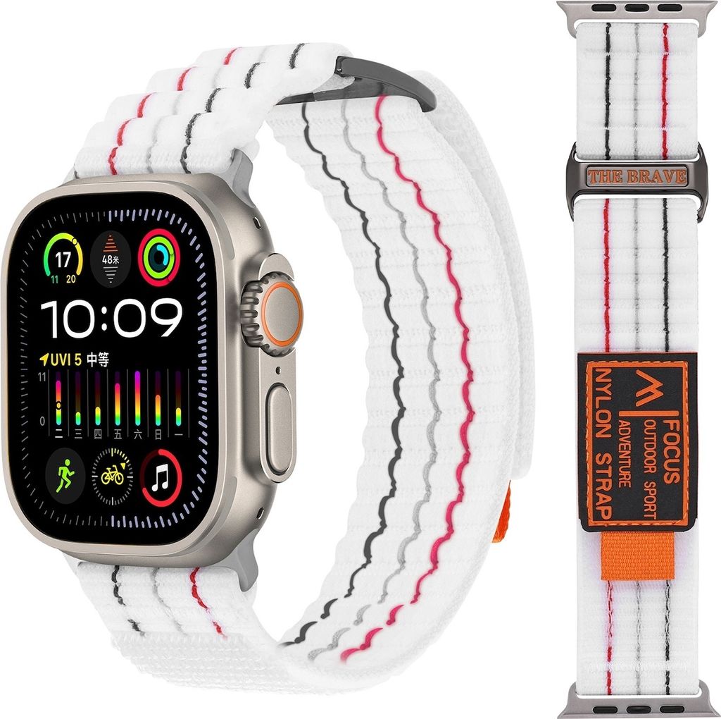 Für Apple Watch Series 11 10 46mm / 9 8 7 45 / 6 SE 5 4 44mm Nylonarmband mit Klettverschluss Weiß