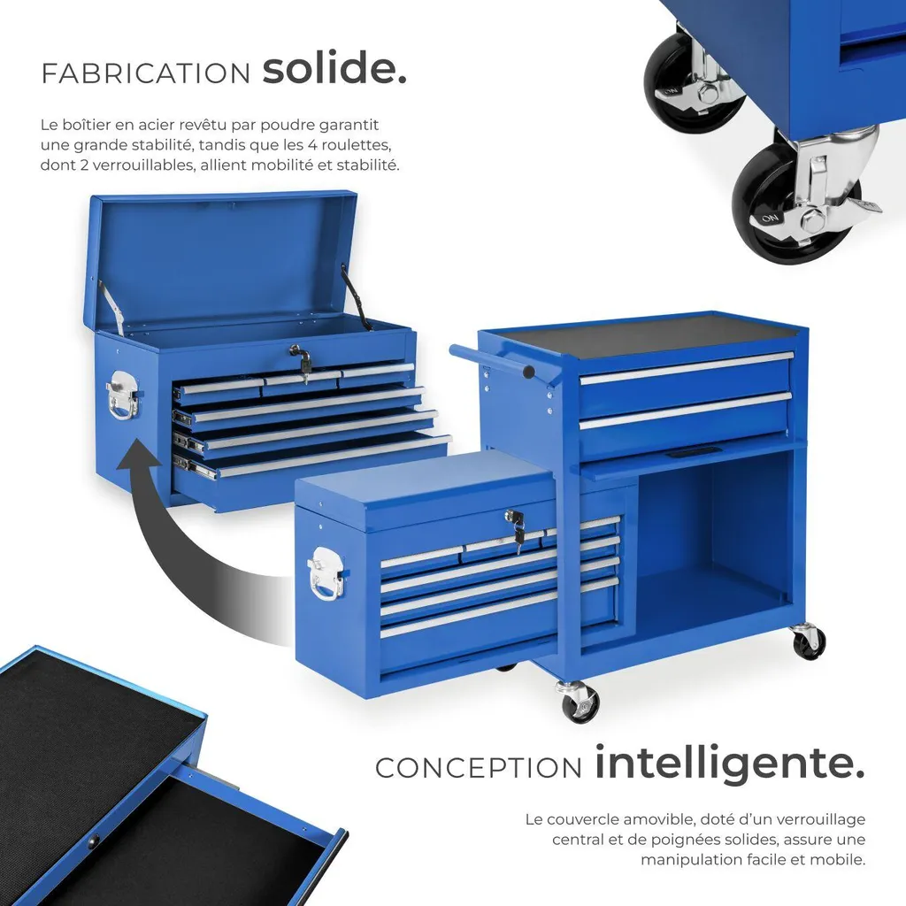 Chariot de rangement outils 10 tiroirs bleu - Mobilier atelier robuste