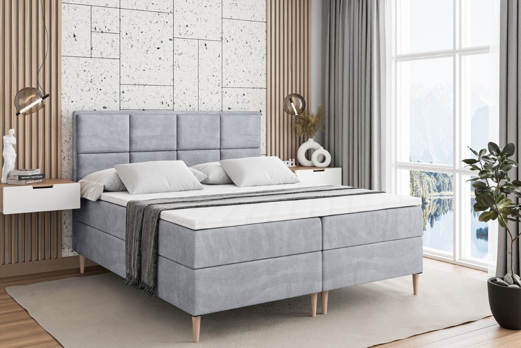 ALTDECOR Boxspringbett mit Holz Füßen, Matratze und Lattenrost, Boxbett, Topper, Polsterbett mit Bettkasten, Bett mit Stauraum H4-Matratze, Doppe...