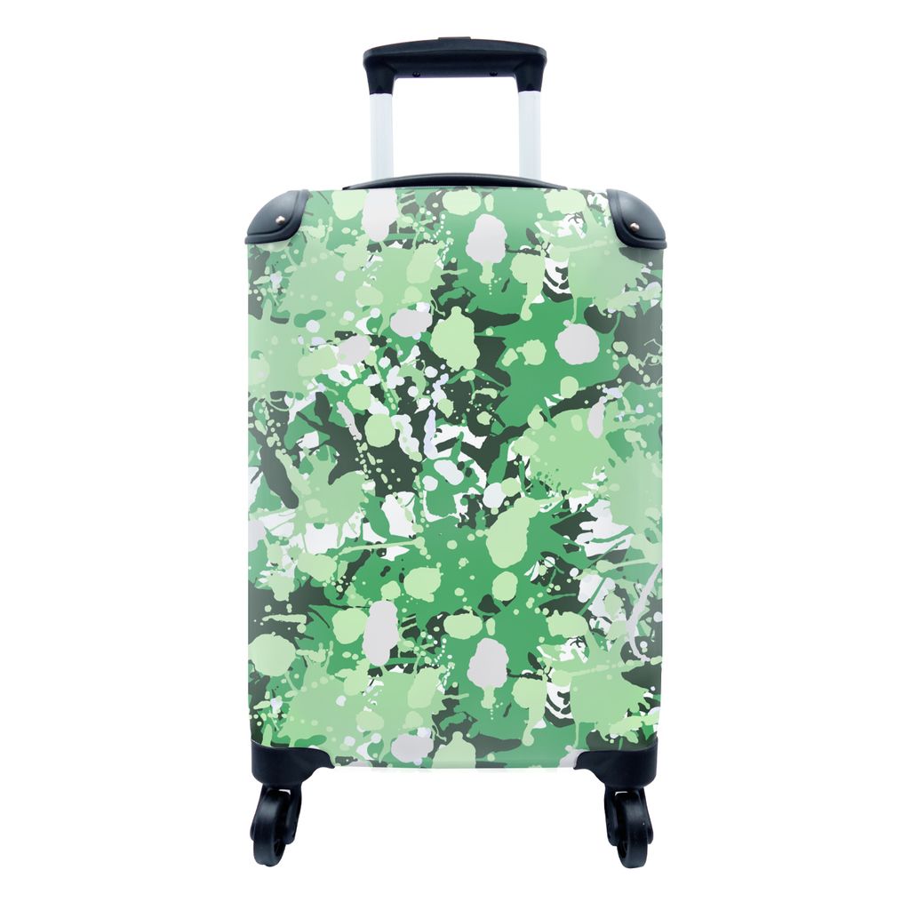 MuchoWow Koffer Handgepäck Trolley Rollkoffer Kleine Reisekoffer mit 4 Rollen - Muster - Grün - Camouflage - Cabin Size < 55x40x23 cm & 55x40x2...