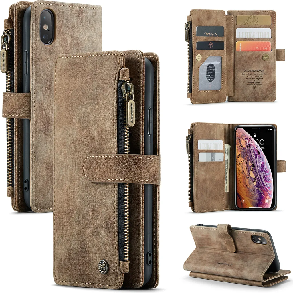 Custodia Protettiva iPhone X XS | Wallet Case Marrone Anti-Urto