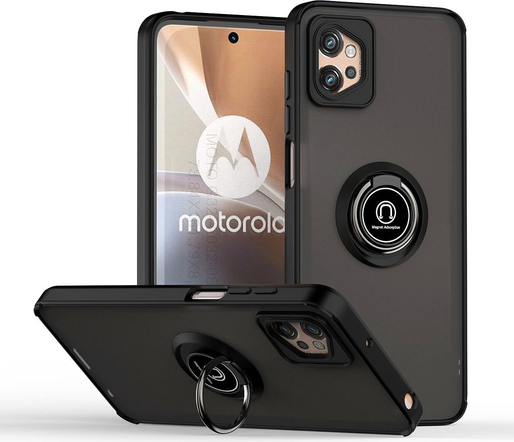 Moto G32 Hülle, Ring Halter Ständer Matte Transluzent TPU Rahmen Stoßfest Schutzhülle für Motorola Moto G32 Schwarz