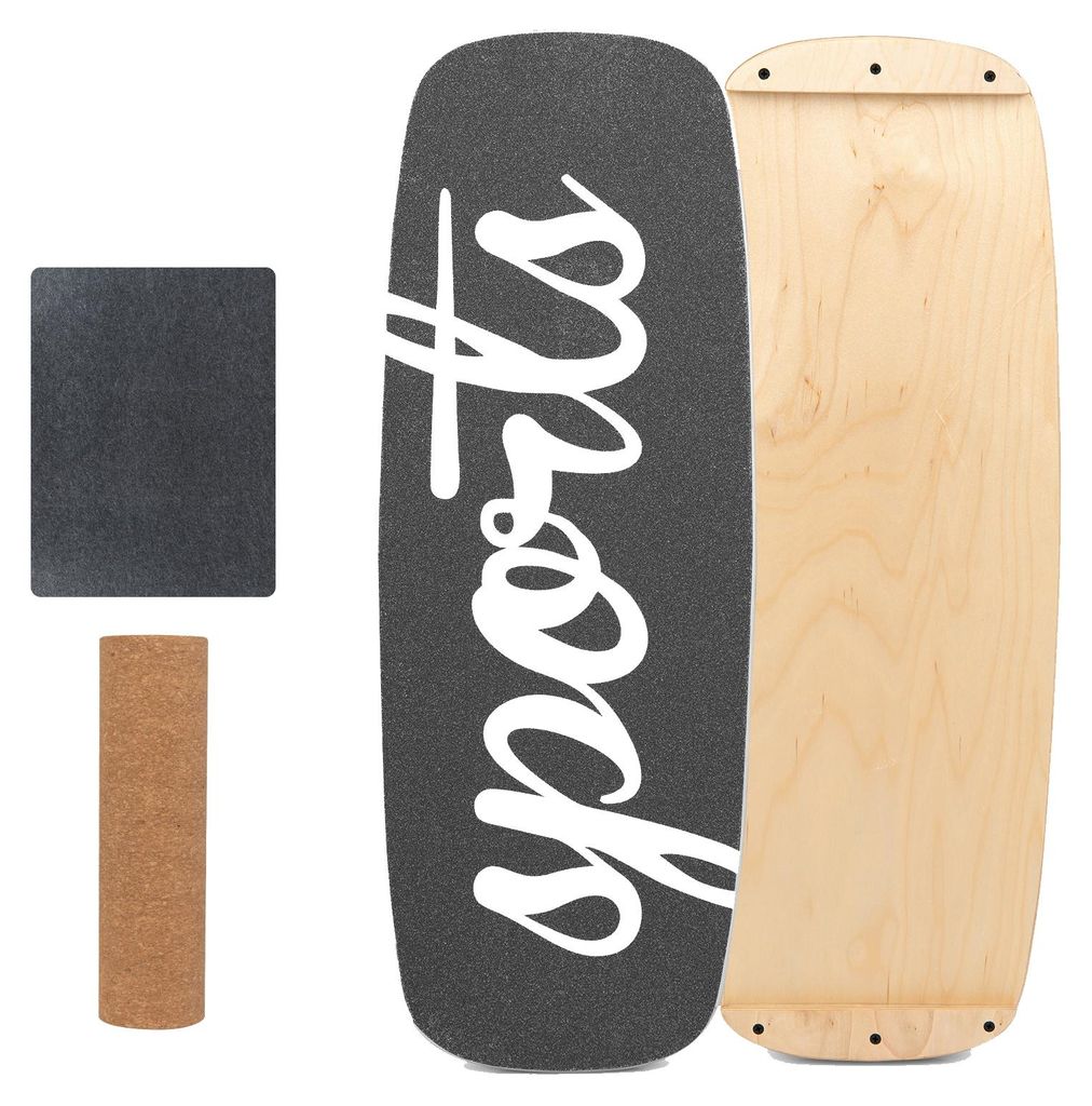 KOMFOTTEU Balance Board aus Holz mit Korkrolle und Filzmatte, Gleichgewichtstrainer mit rutschfester Oberfläche, Wackelbrett für Surf-, Skateboar...