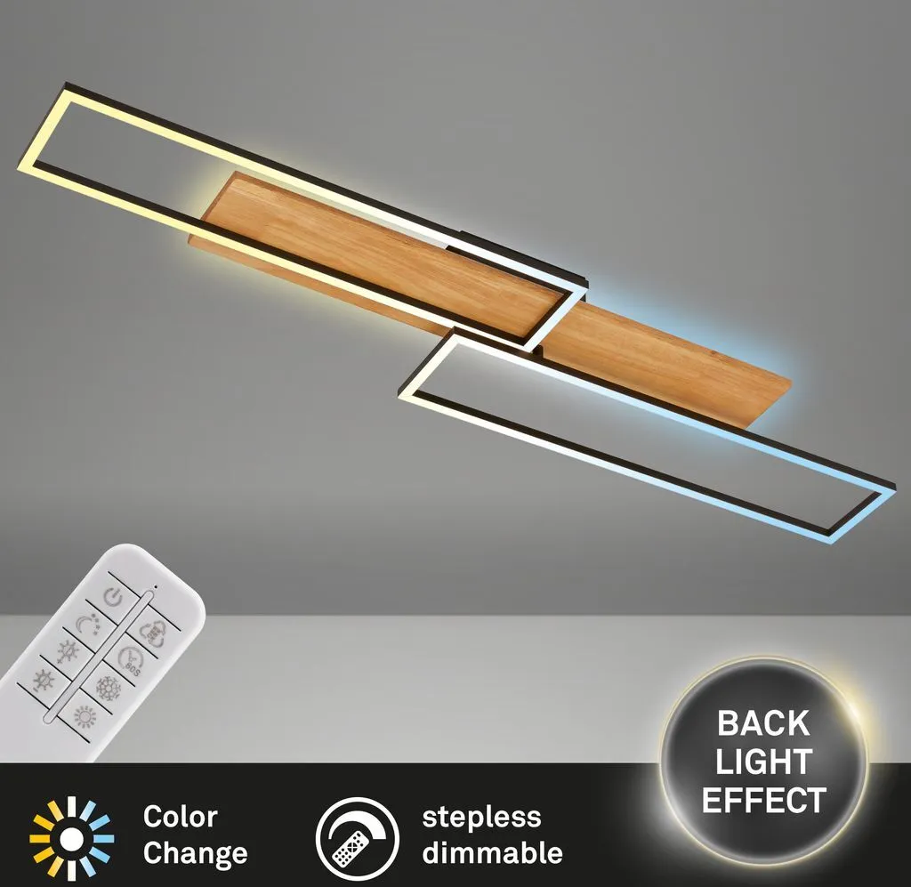 Plafonnier LED Design Noir-Bois Variable avec Télécommande - Pas d'éblouissement