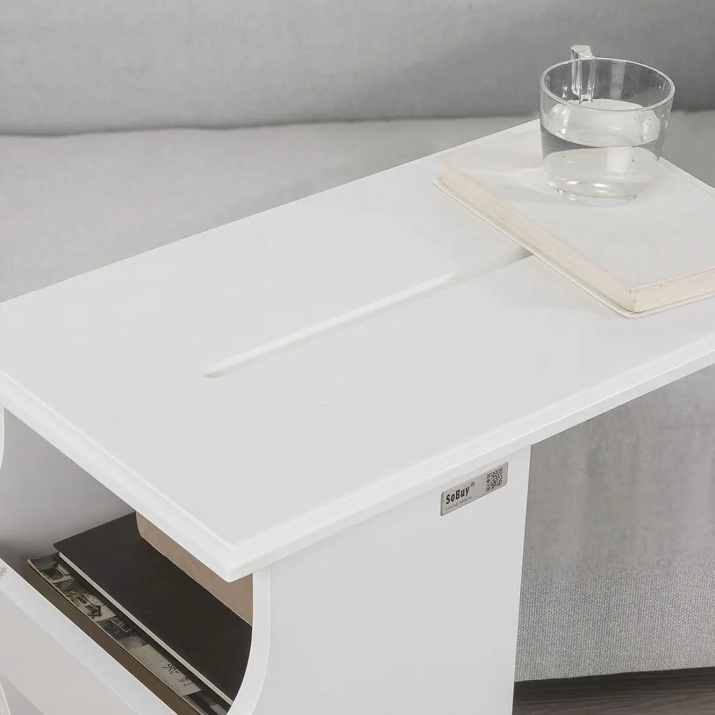 Table d'appoint Blanche avec Emplacement Tablette et Fente iPad