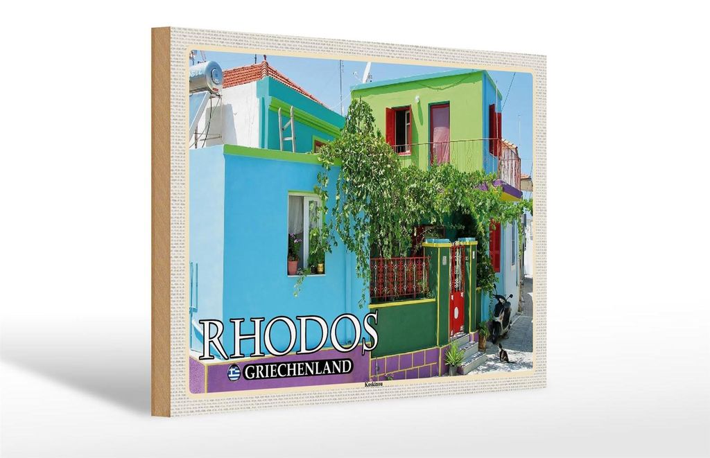 Holzschild Reise 30x20cm Rhodos Griechenland Koskinou Gasse