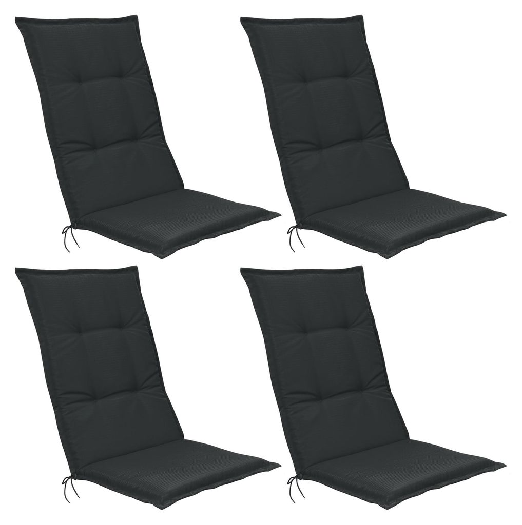 Beautissu 4er Set Hochlehner Set Base HL Sitzkissen, 120x50x6cm Graphitgrau