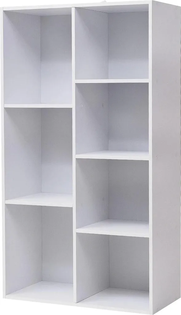Étagère blanche 7 niches sans portes - Bibliothèque moderne MDF robuste