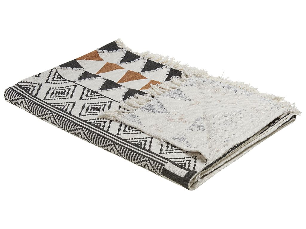 BELIANI Kuscheldecke Mehrfarbig Baumwolle 130 x 180 cm Handgefertigt abstraktes Muster Fransen für Bett Sofa Couch Sessel Schlafzimmer Wohnzimmer ...