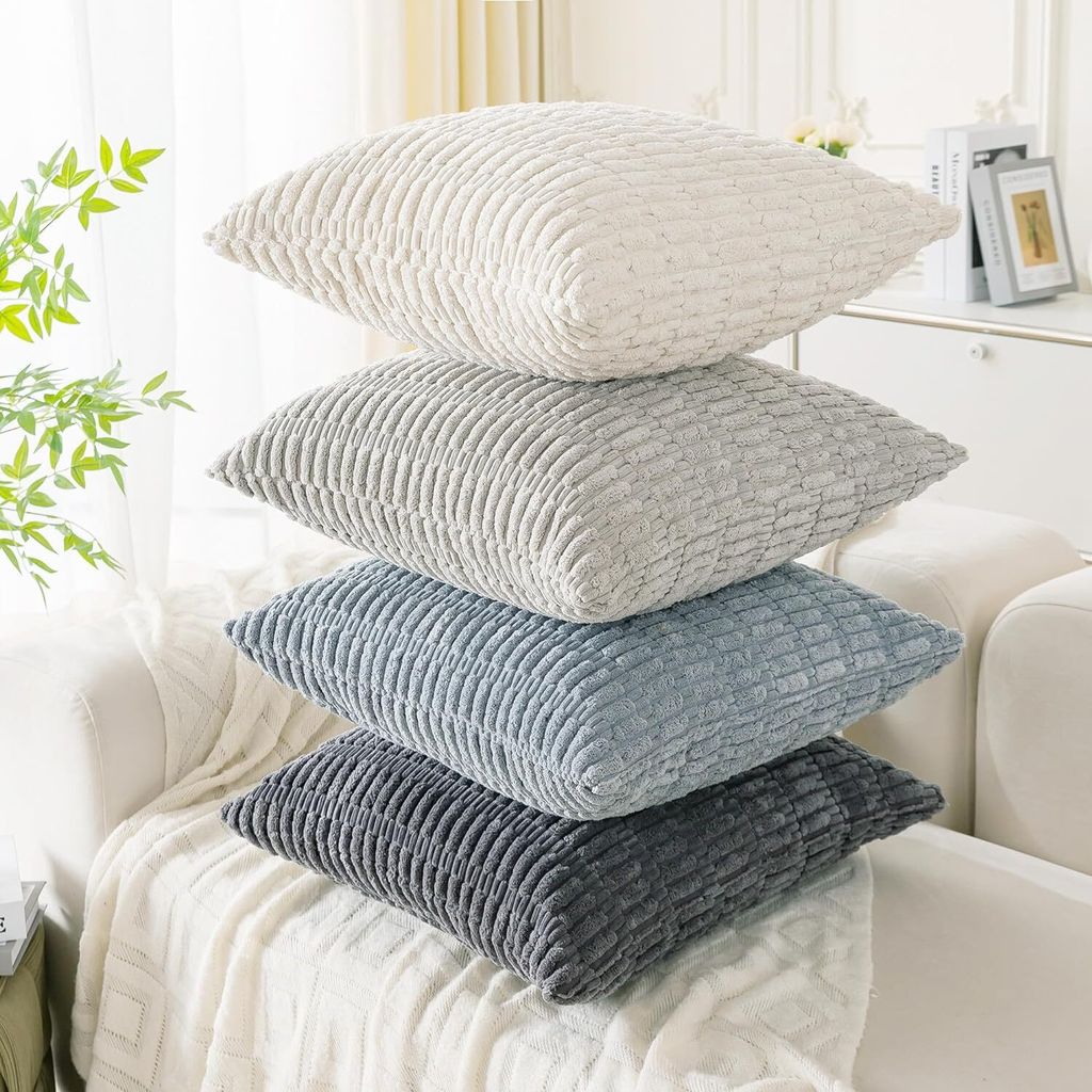 4er Set Deko Kissenbezug 40x40 cm, Grau Kordsamt Kissen Produktbild 