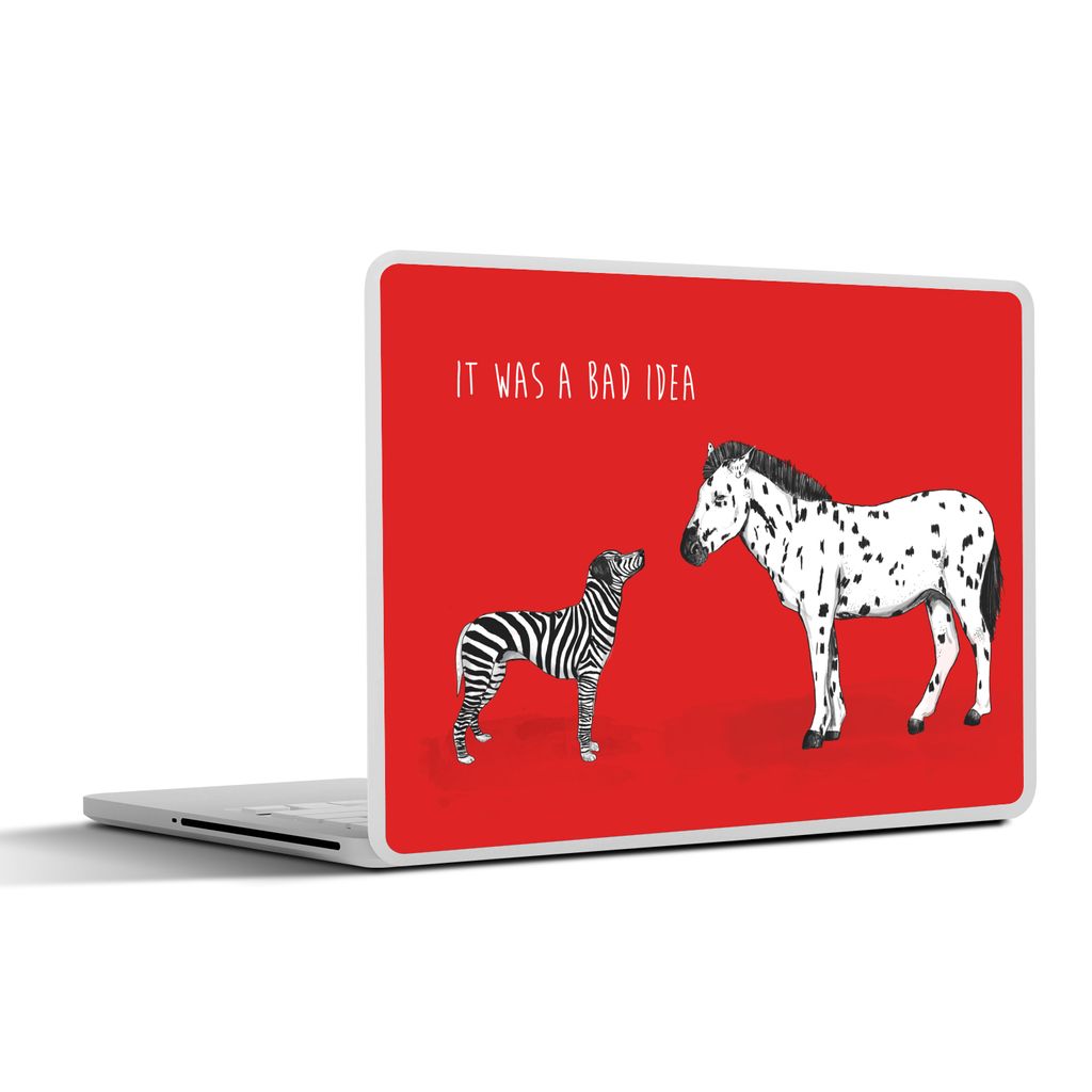 MuchoWow Laptop Aufkleber Sticker Cover Es war eine schlechte Idee - Zitate - Hund - Zebra - Pferd 25x18 cm - Laptop-Deko