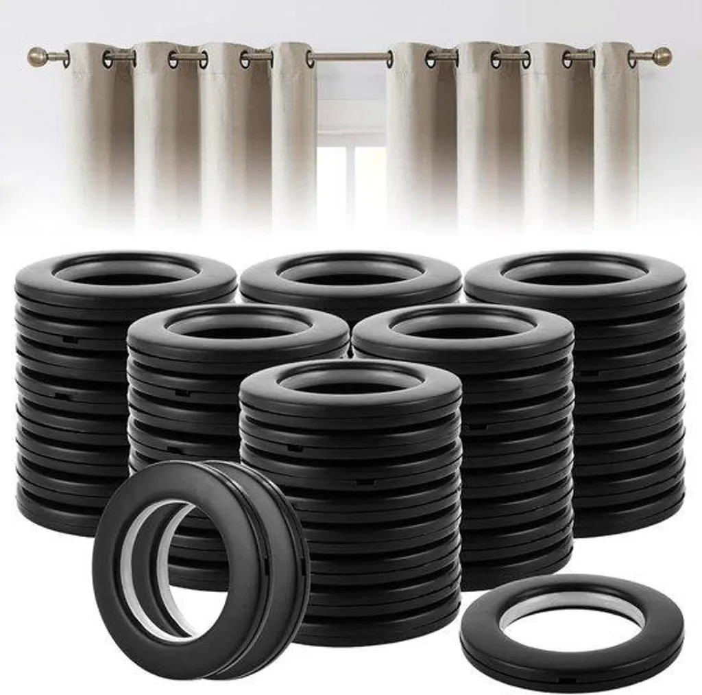 Allecto Lot de 50 Anneaux pour Rideaux 40 mm Noirs à Œillets en Métal