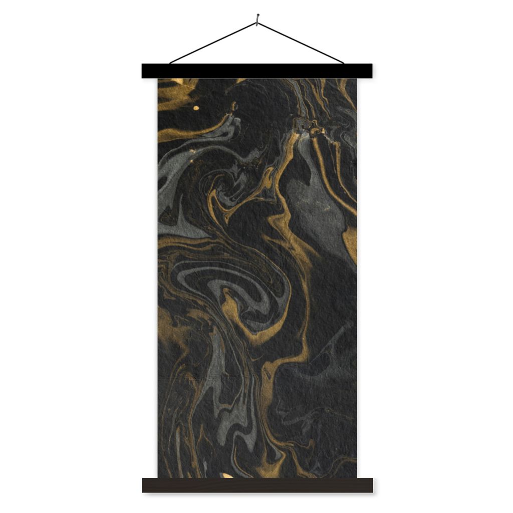 MuchoWow Textilposter Marmor - Textur - Grau - Gold - Marmoroptik - Luxus 40x80 cm mit schwarzem Rahmen - Wandemalerei