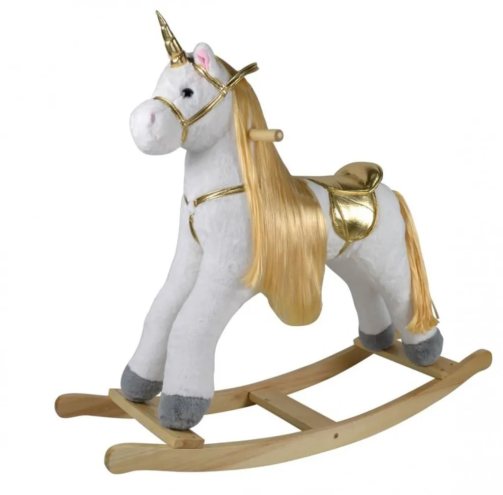 Cheval à bascule licorne en peluche avec sons et mouvements - 70cm
