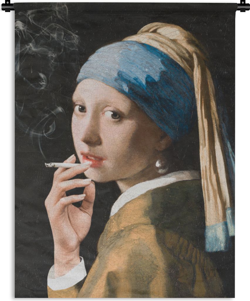 MuchoWow Wandteppich Wandbehang Das Mädchen mit dem Perlenohrring - Vermeer - Rauchen 60x80 cm Tapisserie Dekoration Wandtuch - Decke - Wandtüc...