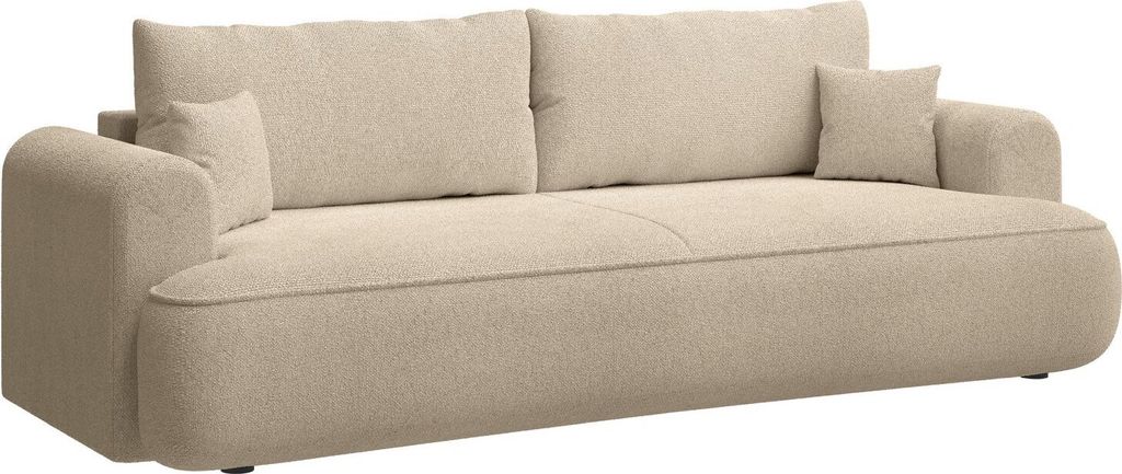 Selsey Ovo - 3-Sitzer Schlafsofa mit Bettkasten, Chenille-Bezug in Hellbeige, 250 cm
