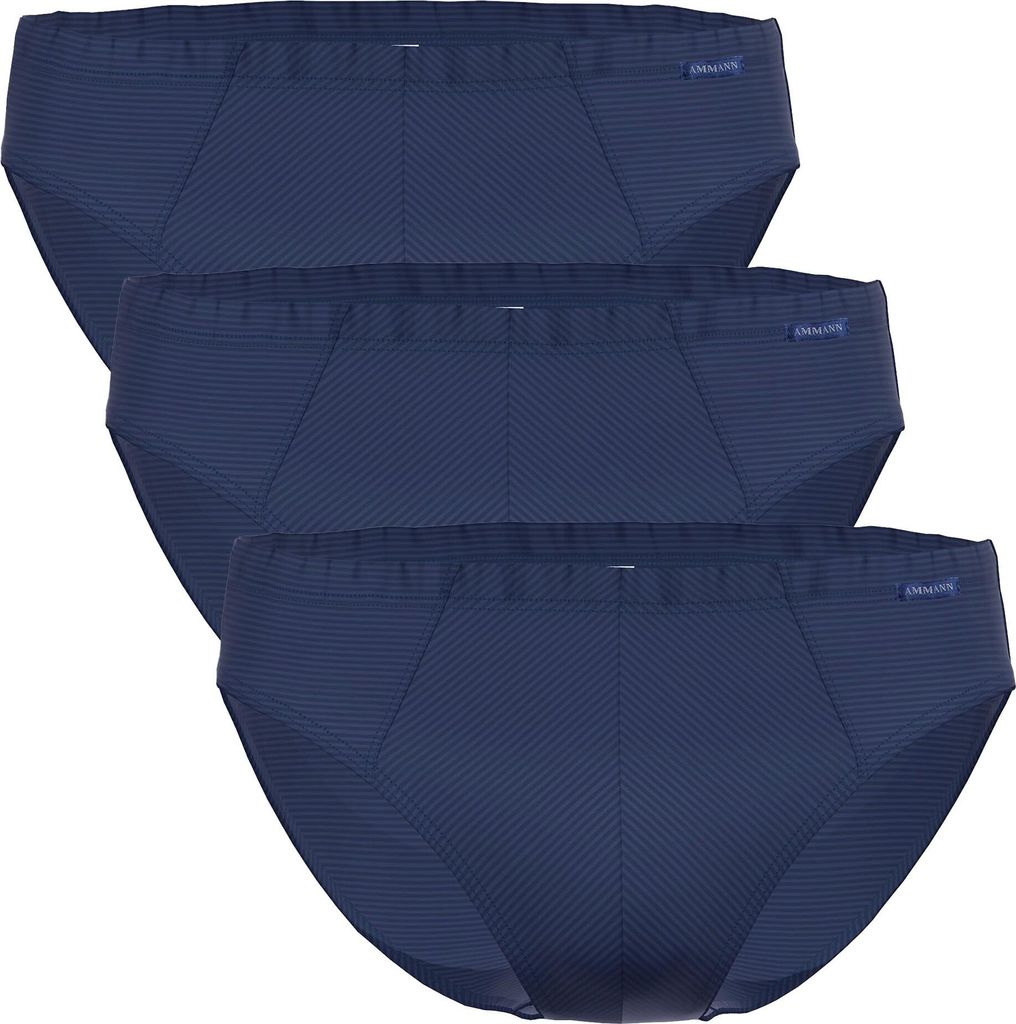 AMMANN Herren Slip 3er Pack - Mini Slip Baumwolle & More, Ton-in-Ton Streifen, Baumwollmischung Dunkelblau M
