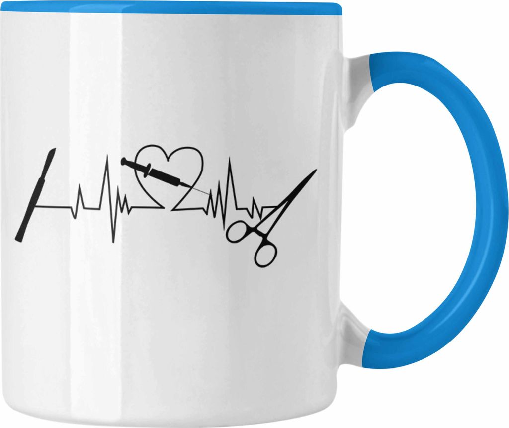 Trendation - Lustige Chirurg-Tasse Geschenk für Chirurgen Herzschlag (Blau)