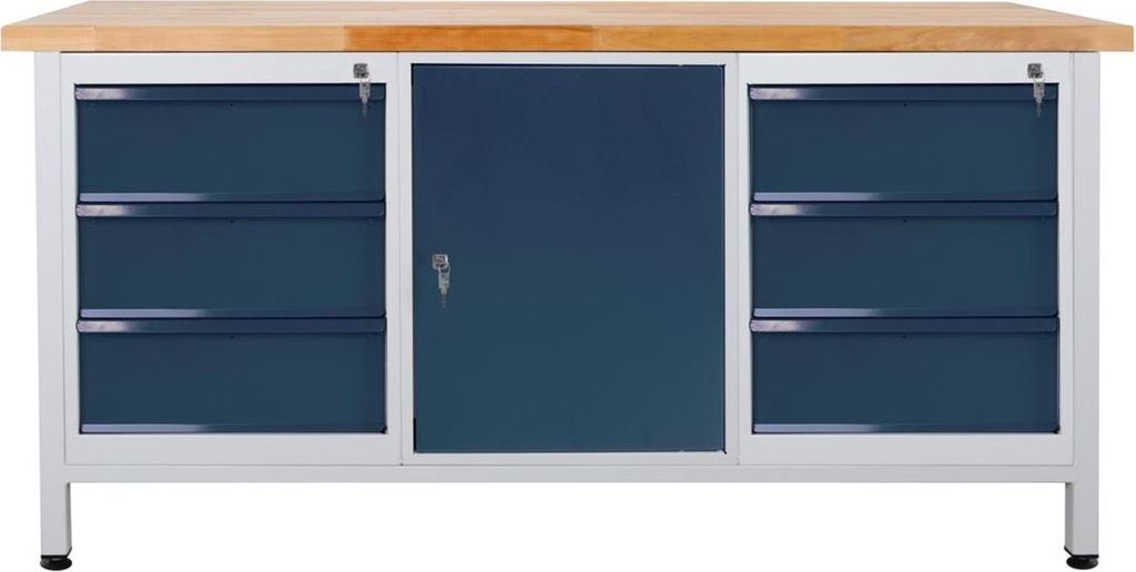 ADB Werkbank lichtgrau, anthrazitgrau 6 Schubladen 170,0 x 60,0 x 84,0 cm