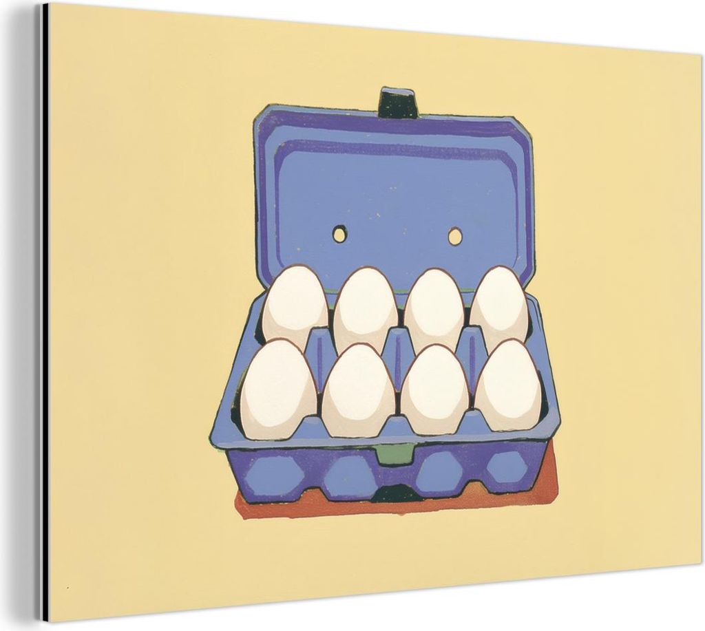 MuchoWow Wanddekoration Metall Metallbild Wandkunst 90x60 cm Eier - Box - Minimalistisch - Blau MuchoWow Aluminium Gemälde - Wandbilder