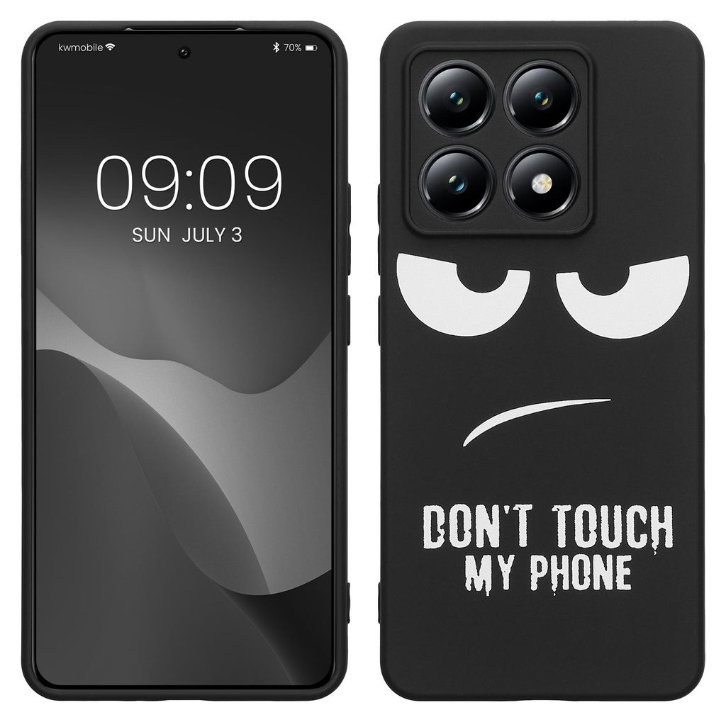kwmobile Hülle kompatibel mit Xiaomi 14T - Handyhülle Silikon Case - Don't touch my Phone Weiß Schwarz