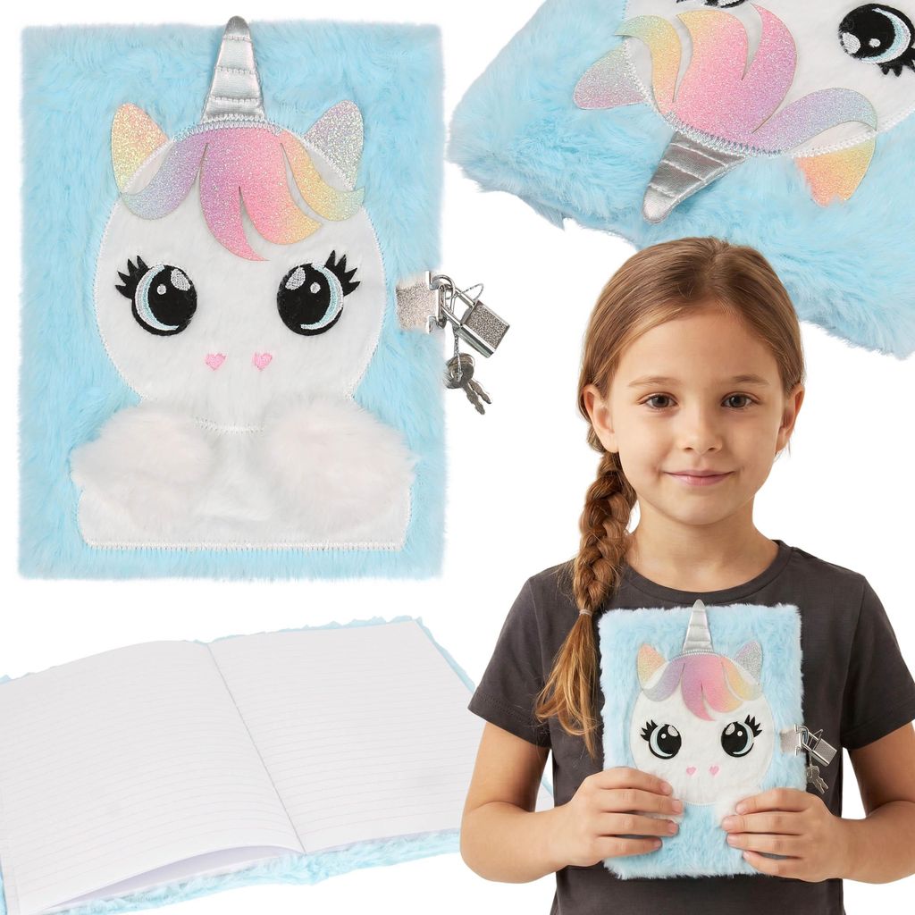 Plüsch-Notizbuch mit Einhorn-Motiv für Mädchen, Tagebuch Produktbild 