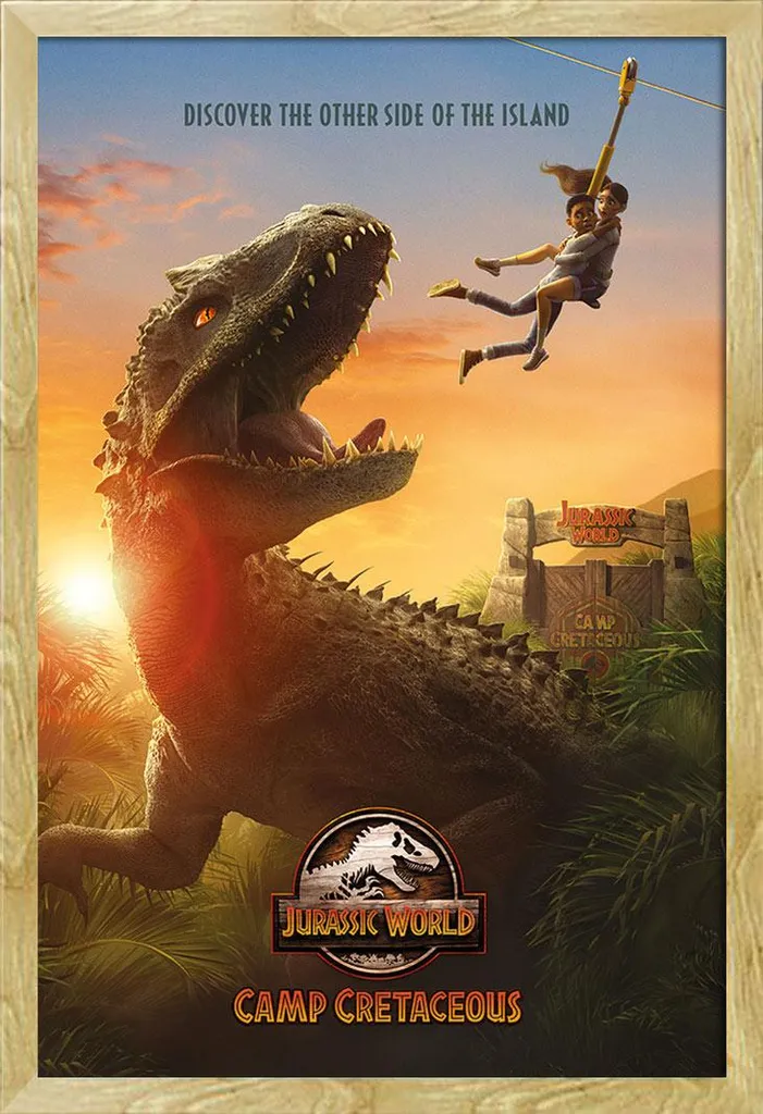 Poster Incorniciato Jurassic World Campo Cretaceo - Cornice Faggio Shinsuke