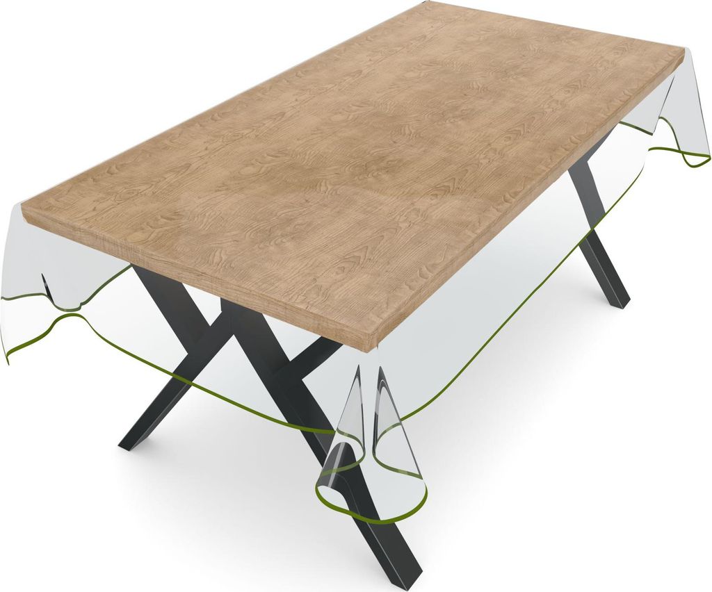 Tischdecke Klara 0,5mm Wachstuch PVC abwaschbar Durchsichtig Transparent Grün SAUM 160x140cm