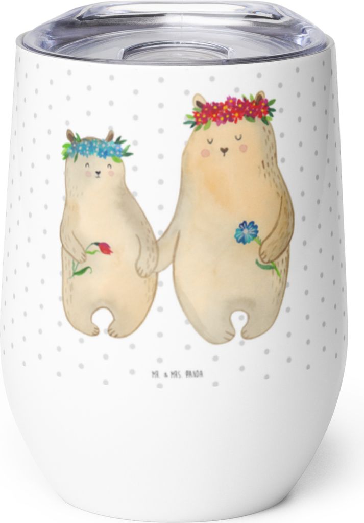 Mr. & Mrs. Panda Thermobecher Bären mit Blumenkranz - Weiß - Geschenk, Muttertag, Lieblingsmensch, kaffee tasse, Tochter, Thermo Becher, Kinder, ...