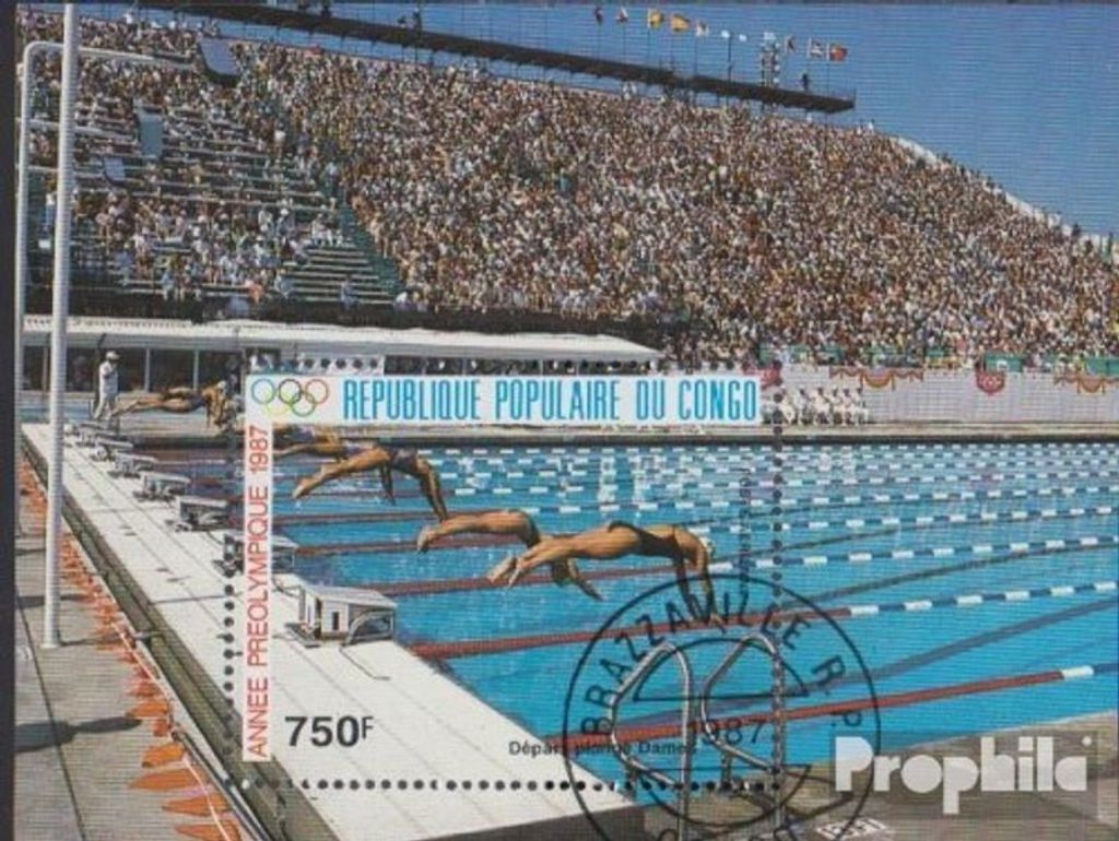 Briefmarken Kongo (Brazzaville) 1987 Mi Block41 (kompl.Ausg.) gestempelt Vorolympisches Jahr: Schwimmen