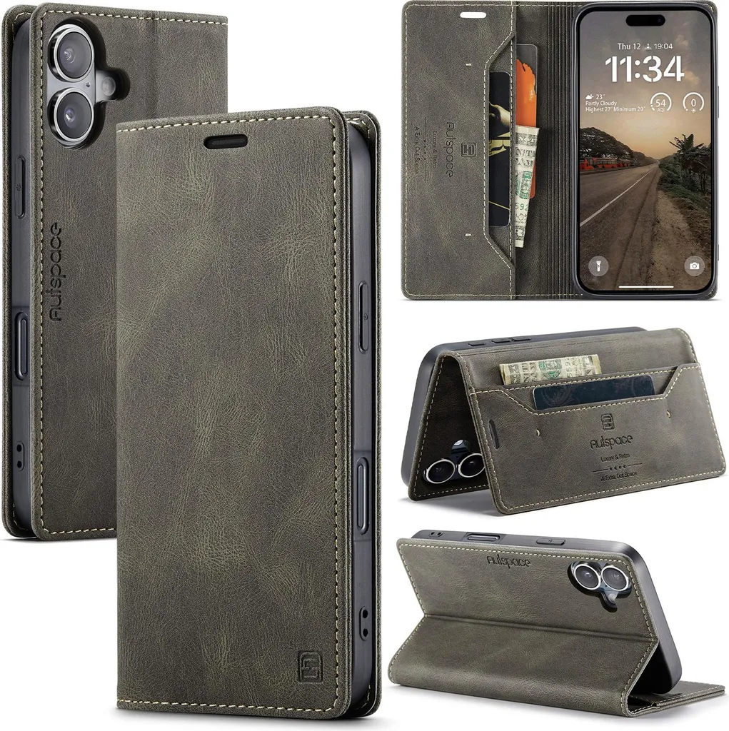 Custodia per iPhone 17, custodia retrò in Finto cuoio, supporto e custodia protettiva Bronzo