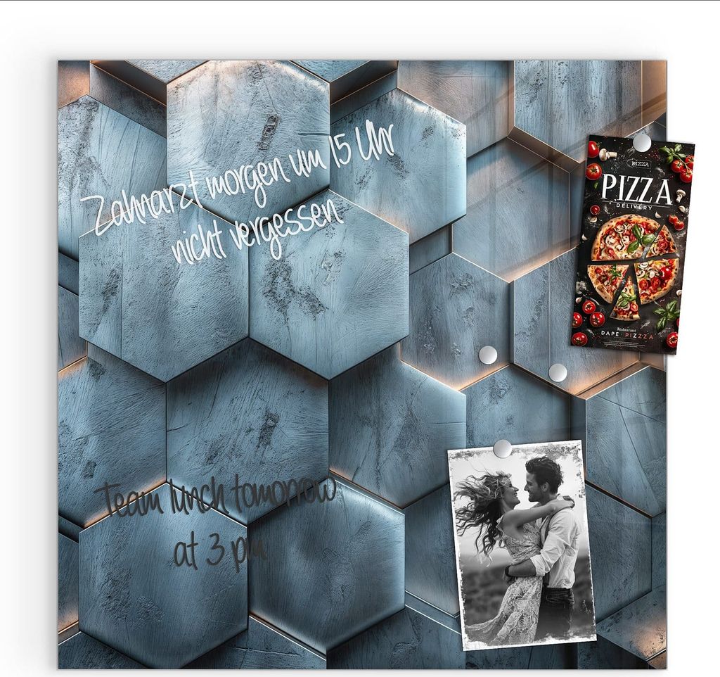 Magnettafel 30x30cm Pinnwand Whiteboard beschreibbar - Hexagon Struktur