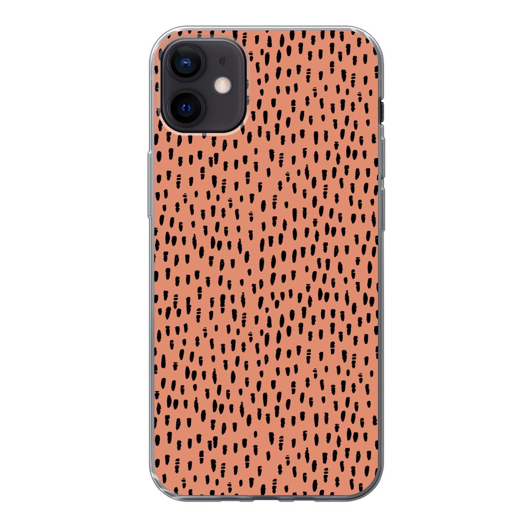 MuchoWow Handyhülle Schutzhülle Hülle für iPhone 12 mini Polka dots - Schwarz - Orange Silikon Softcase Handy Hülle - Bild