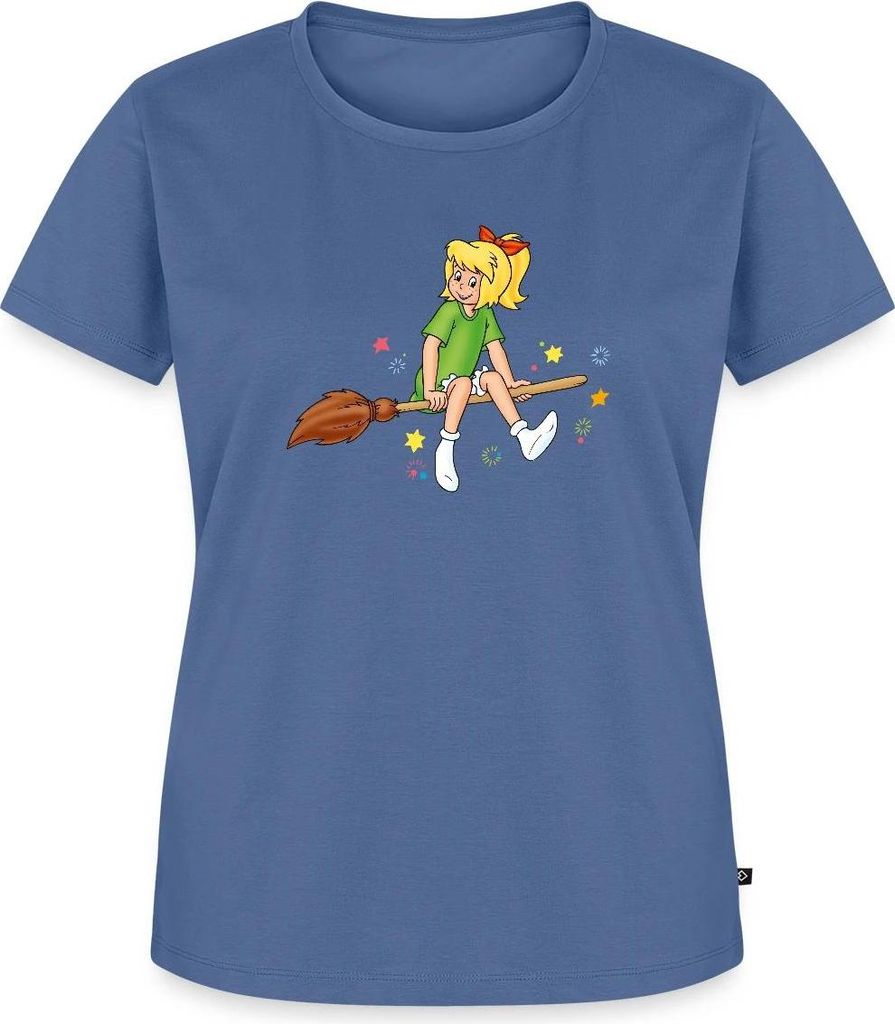 Spreadshirt Bibi Blocksberg Sitzt Sicher Auf Besen Kartoffelbrei Frauen Premium T-Shirt, L, Taubenblau