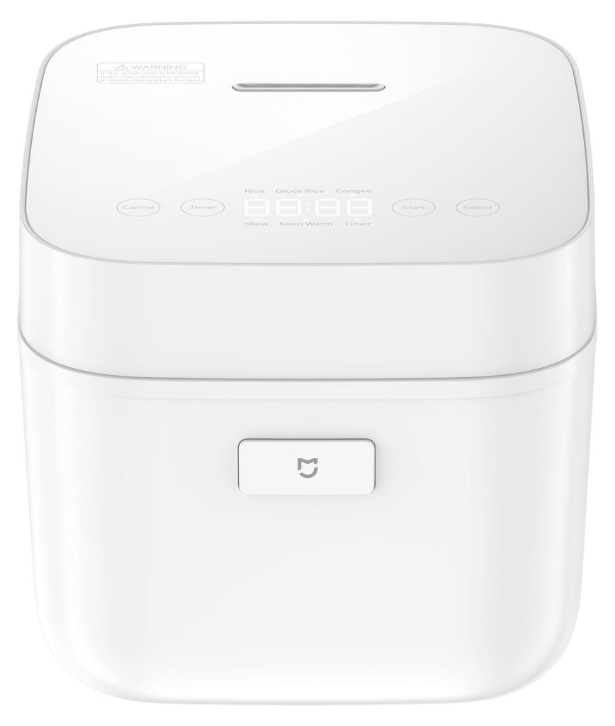 A white Xiaomi multifunctional rice cooker is shown from the front against a white background.