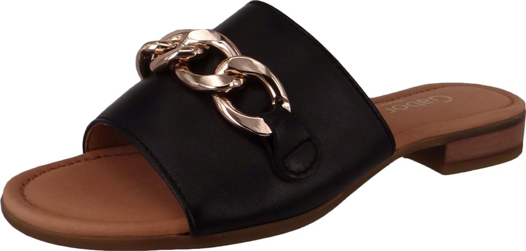 Gabor Nappa Kette gold Damen Pantolette in Schwarz, Größe 4